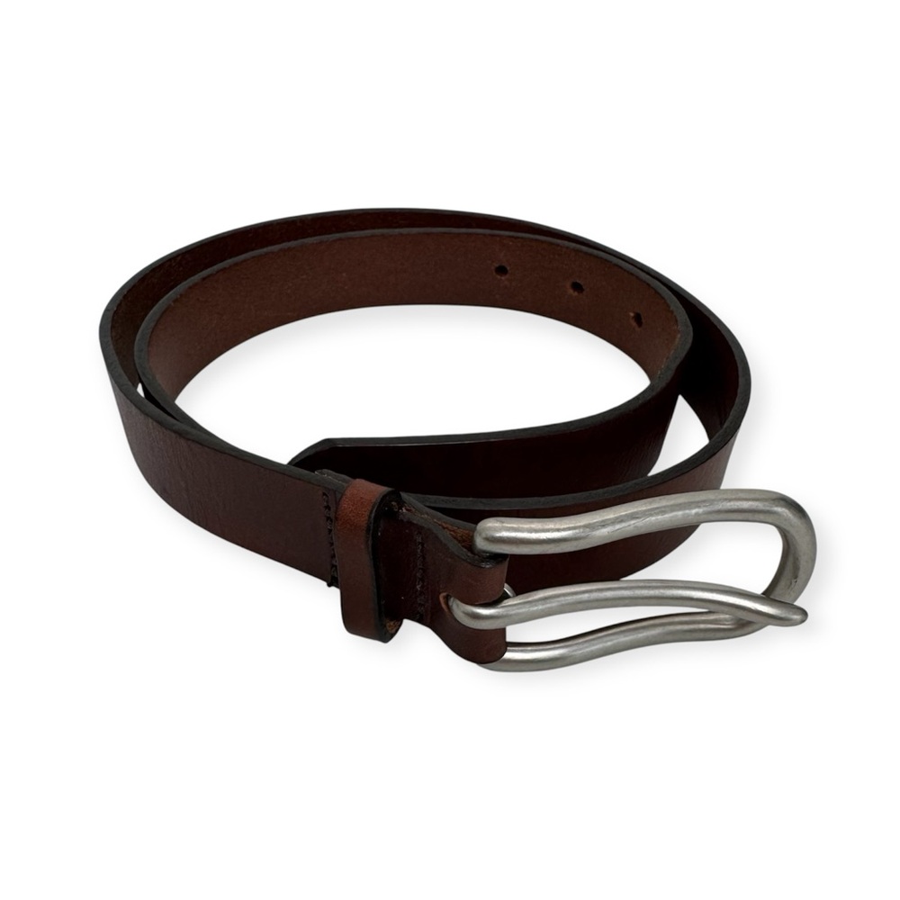 J. Crew Brown Leather Belt with Silver Double-Prong Buckle